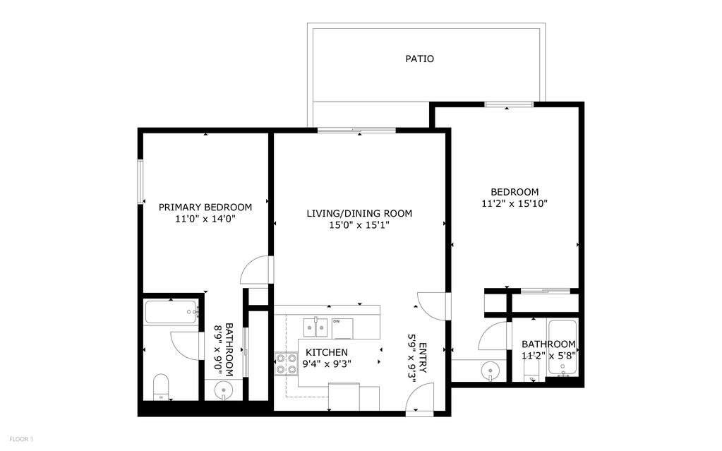 2 bed/ 2 bath Dual